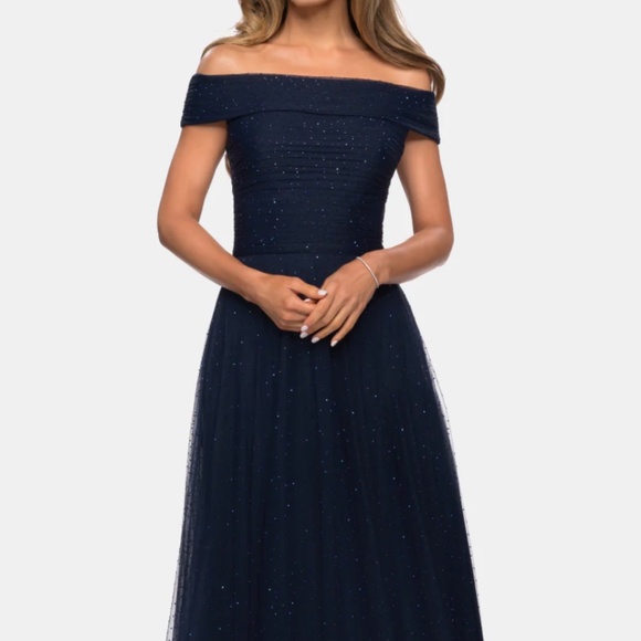 La Femme Evening Gown in Navy Blue - Picture 3 of 4